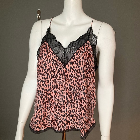 Zadig & Voltaire top medium Slip Christy Camisole pink leopard lace silk NWT - Picture 1 of 12